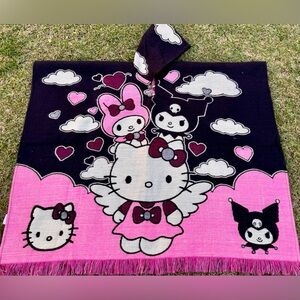 Hello kitty alpaca poncho, unisex, one size, hooded, made in Ecuador.